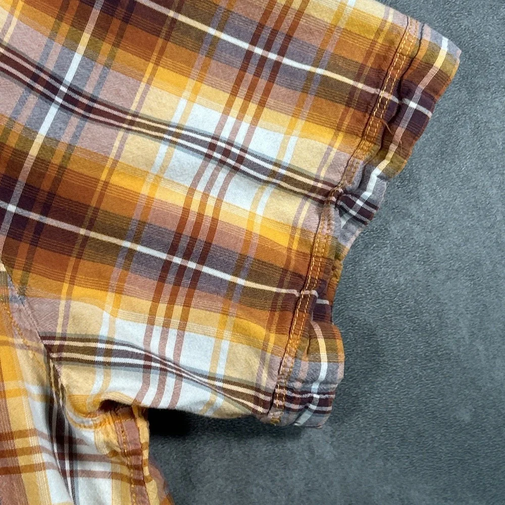 North Face Mens XL Plaid Short Sleeve Shirt Cotton Modal Blend Brown Orange
